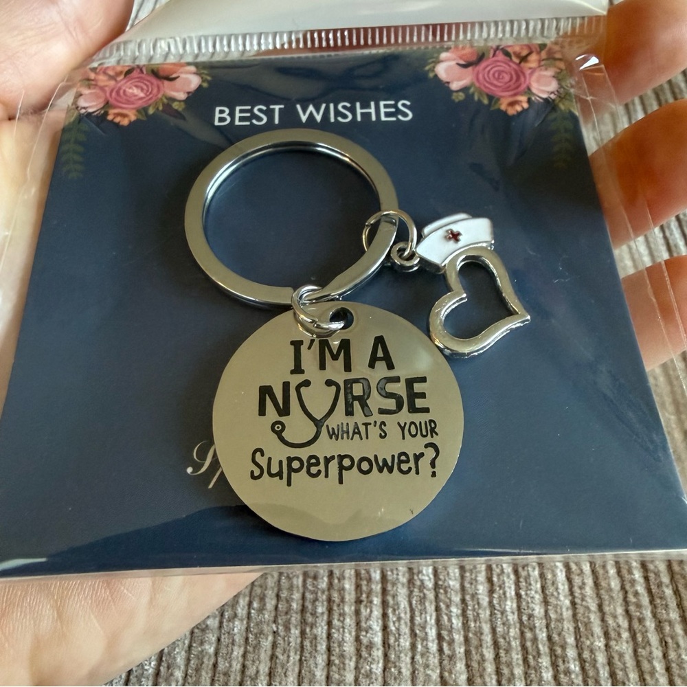 Nurse RN LVN LPN Metal Keychain with Heart Charm NEW Healthcare Medical Gift
